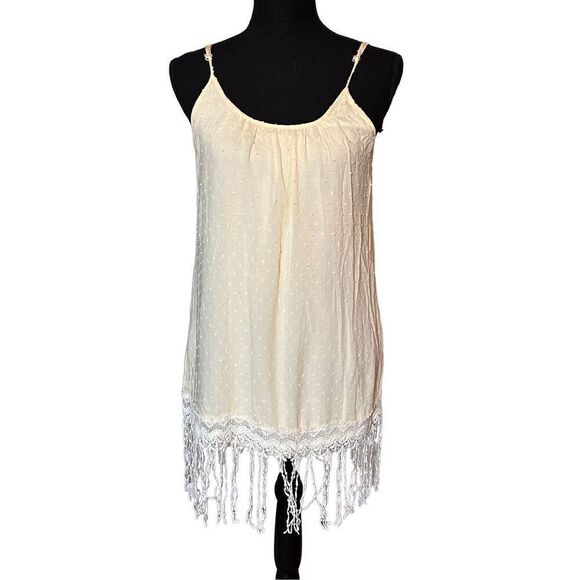 Dani Collection Spaghetti Strap Fringe Criss Cross Back Pale Yellow Dress Size S - Picture 3 of 10